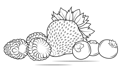 Strawberries, Raspberries And Blueberries Coloring Page